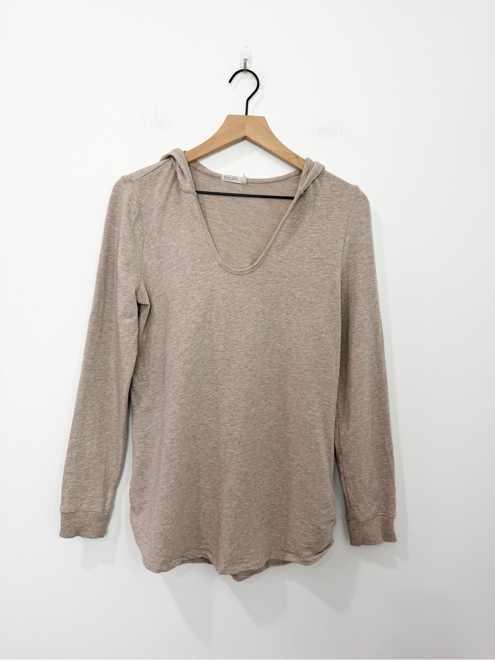 Barefoot Dreams Malibu Scrunch Hoodie Casual Heathered Tan Size Small